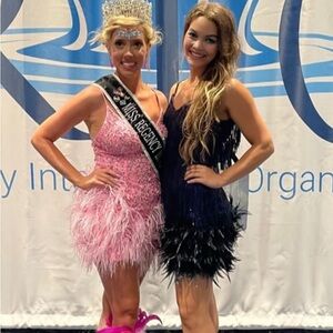 Navy Blue Fringe and Feather Dress